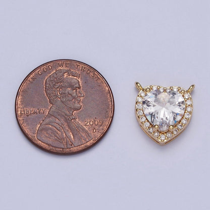 16K Gold Filled 11.5mm Clear Micro Paved CZ Heart Connector | G525