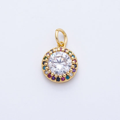 16K Gold Filled 11.5mm Multicolor Clear Micro Paved CZ Round Charm | Charms-00391