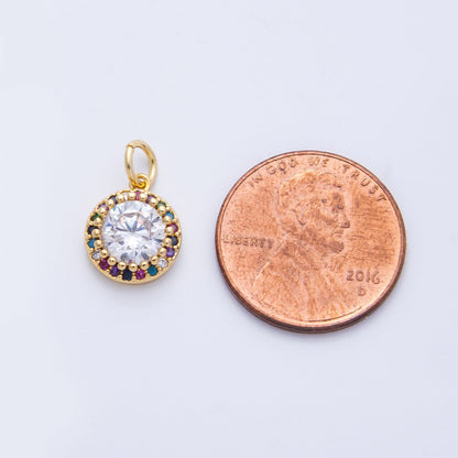 16K Gold Filled 11.5mm Multicolor Clear Micro Paved CZ Round Charm | Charms-00391