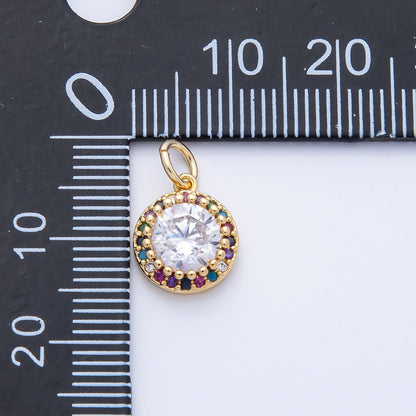 16K Gold Filled 11.5mm Multicolor Clear Micro Paved CZ Round Charm | Charms-00391