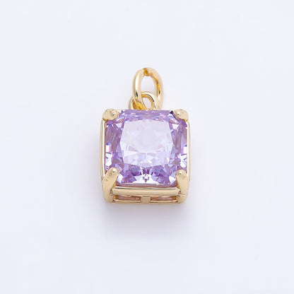 16K Gold Filled 11mm Birthstone CZ Square Charm | Charms-01172 ~ Charms-01183
