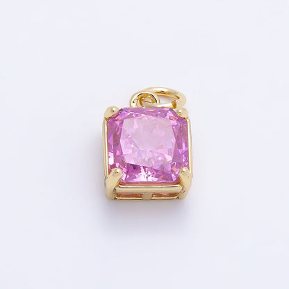 16K Gold Filled 11mm Birthstone CZ Square Charm | Charms-01172 ~ Charms-01183