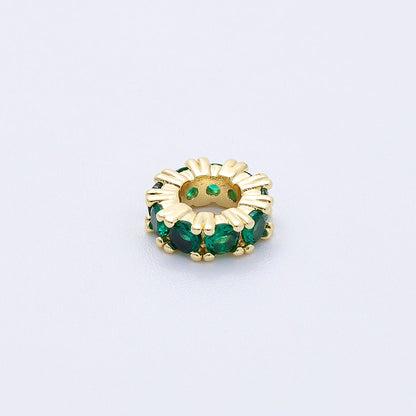 16K Gold Filled 11mm Birthstone Micro Paved CZ Personalized Rondelle Spacer Set | Beads-00065 ~ Beads-00076