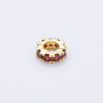 16K Gold Filled 11mm Birthstone Micro Paved CZ Personalized Rondelle Spacer Set | Beads-00065 ~ Beads-00076