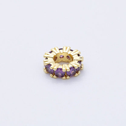 16K Gold Filled 11mm Birthstone Micro Paved CZ Personalized Rondelle Spacer Set | Beads-00065 ~ Beads-00076
