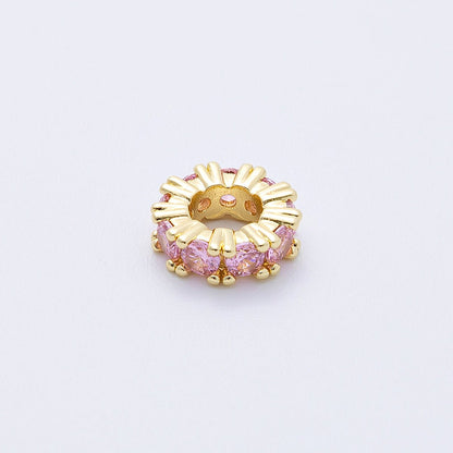 16K Gold Filled 11mm Birthstone Micro Paved CZ Personalized Rondelle Spacer Set | Beads-00065 ~ Beads-00076