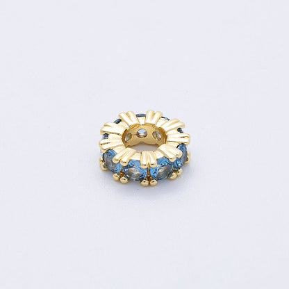 16K Gold Filled 11mm Birthstone Micro Paved CZ Personalized Rondelle Spacer Set | Beads-00065 ~ Beads-00076