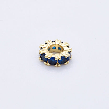 16K Gold Filled 11mm Birthstone Micro Paved CZ Personalized Rondelle Spacer Set | Beads-00065 ~ Beads-00076