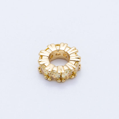 16K Gold Filled 11mm Birthstone Micro Paved CZ Personalized Rondelle Spacer Set | Beads-00065 ~ Beads-00076