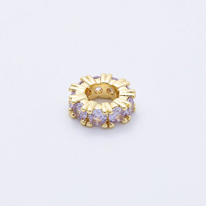 16K Gold Filled 11mm Birthstone Micro Paved CZ Personalized Rondelle Spacer Set | Beads-00065 ~ Beads-00076