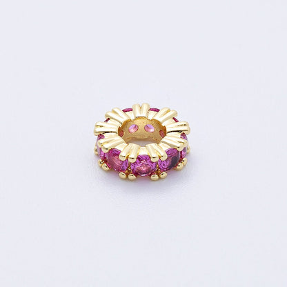 16K Gold Filled 11mm Birthstone Micro Paved CZ Personalized Rondelle Spacer Set | Beads-00065 ~ Beads-00076