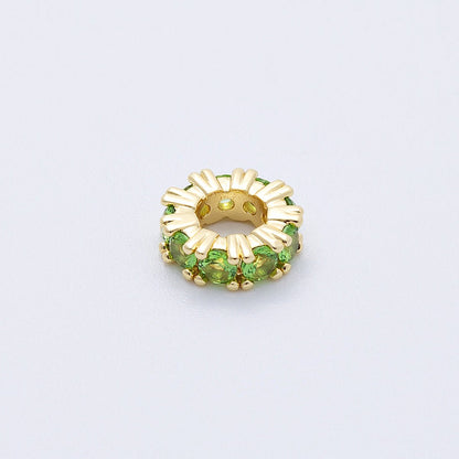 16K Gold Filled 11mm Birthstone Micro Paved CZ Personalized Rondelle Spacer Set | Beads-00065 ~ Beads-00076