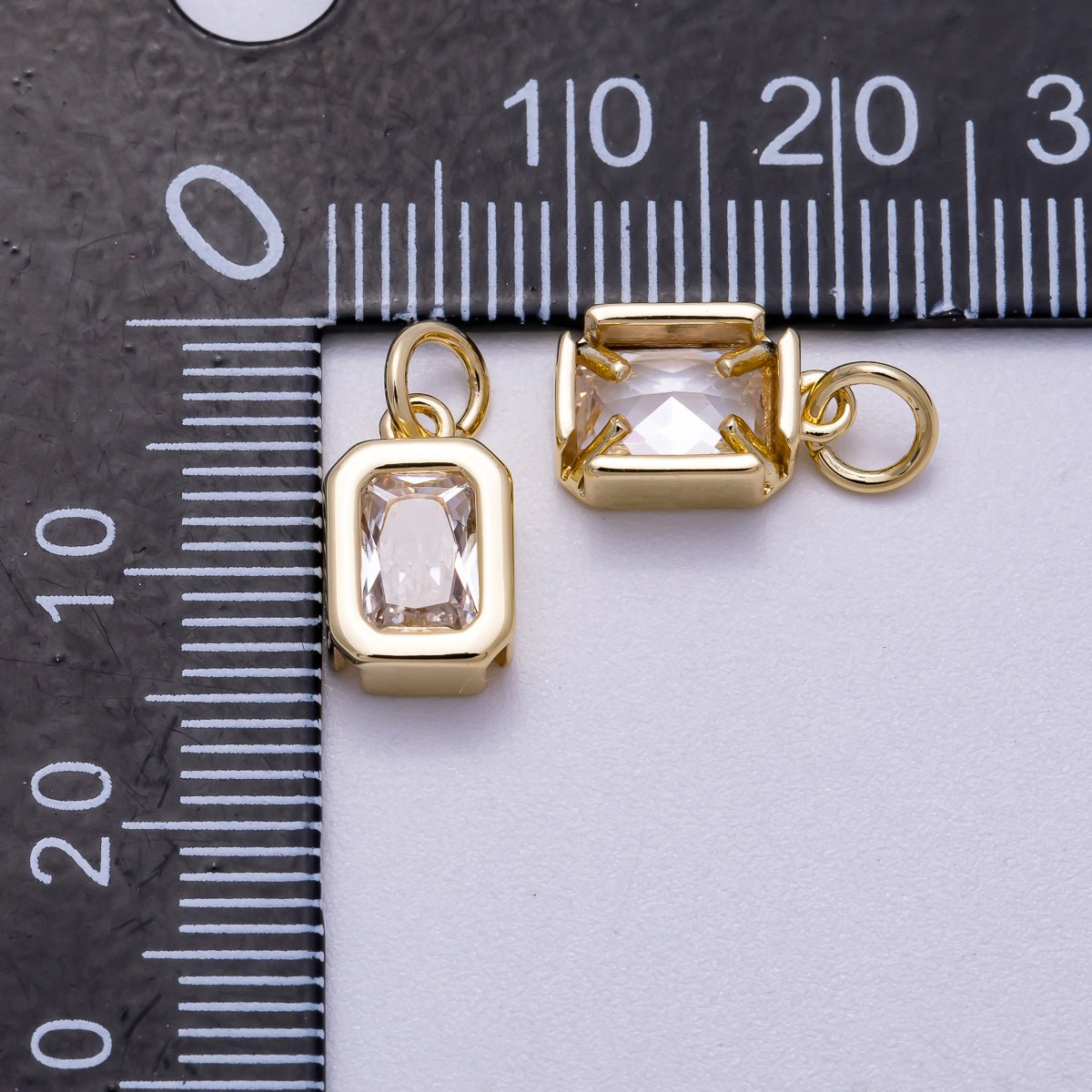 16K Gold Filled 11mm Clear Baguette CZ Rectangular Bezel Mini Charm | Charms-00628