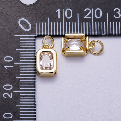 16K Gold Filled 11mm Clear Baguette CZ Rectangular Bezel Mini Charm | Charms-00628