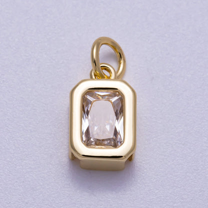 16K Gold Filled 11mm Clear Baguette CZ Rectangular Bezel Mini Charm | Charms-00628