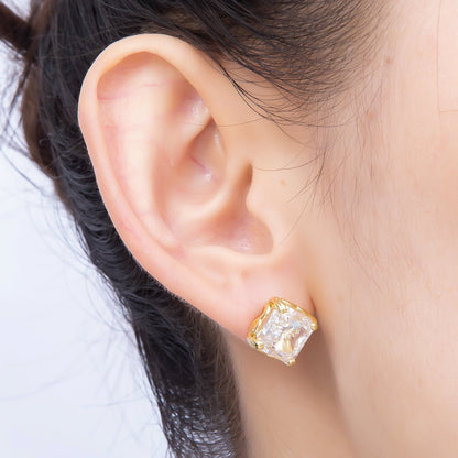 16K Gold Filled 11mm Clear CZ Baguette Square Prong Stud | Earrings-00678