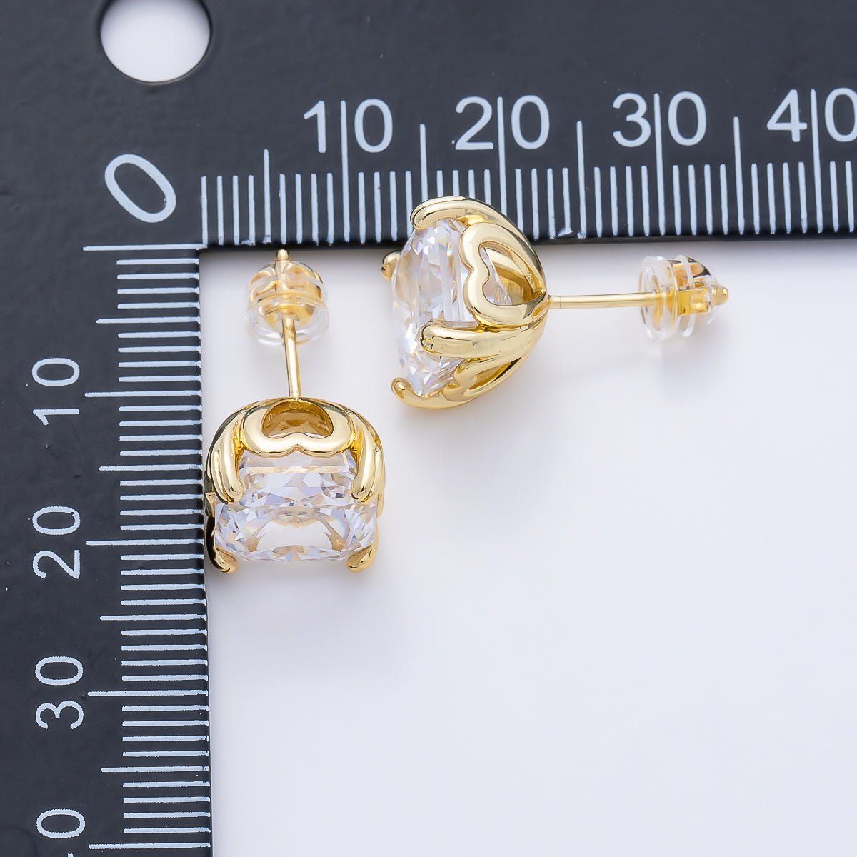 16K Gold Filled 11mm Clear CZ Baguette Square Prong Stud | Earrings-00678