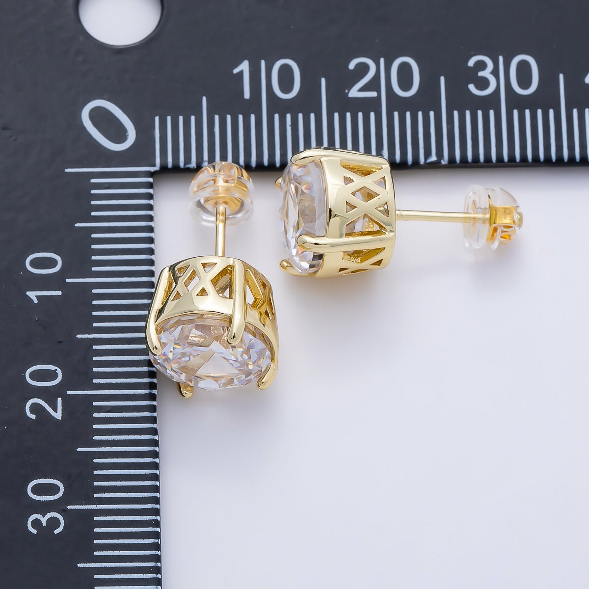 16K Gold Filled 11mm Clear CZ Round Prong Stud | Earrings-00680