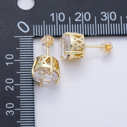 16K Gold Filled 11mm Clear CZ Round Prong Stud | Earrings-00680