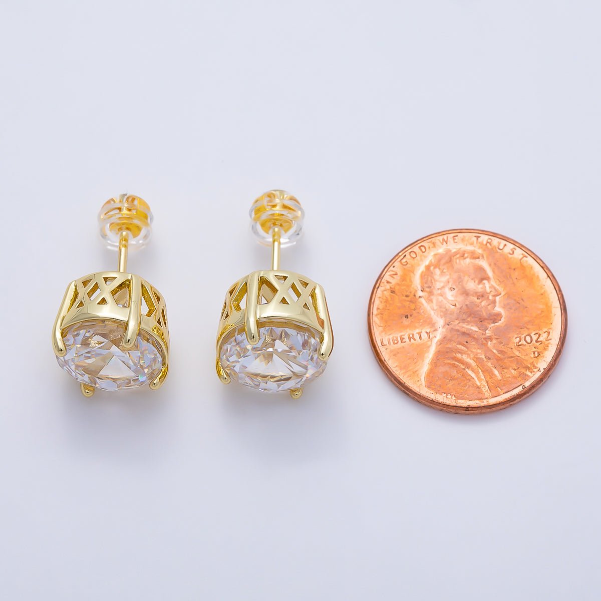 16K Gold Filled 11mm Clear CZ Round Prong Stud | Earrings-00680