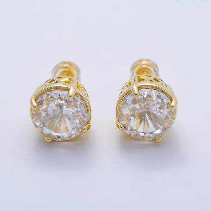 16K Gold Filled 11mm Clear CZ Round Prong Stud | Earrings-00680
