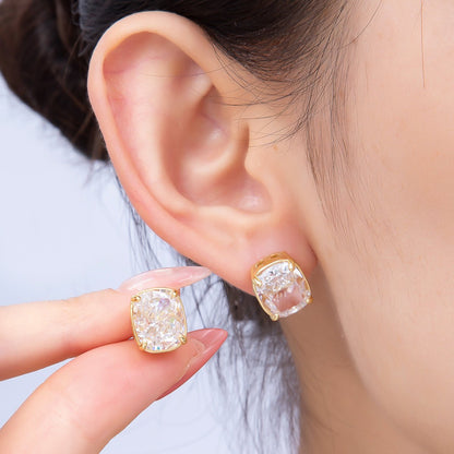 16K Gold Filled 11mm Clear CZ Rounded Oval Baguette Prong Stud | Earrings-00694
