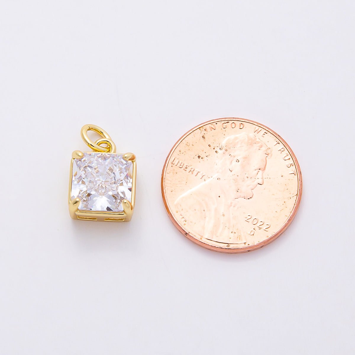 16K Gold Filled 11mm Clear CZ Square Solitaire Charm | Charms-00820
