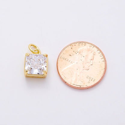 16K Gold Filled 11mm Clear CZ Square Solitaire Charm | Charms-00820