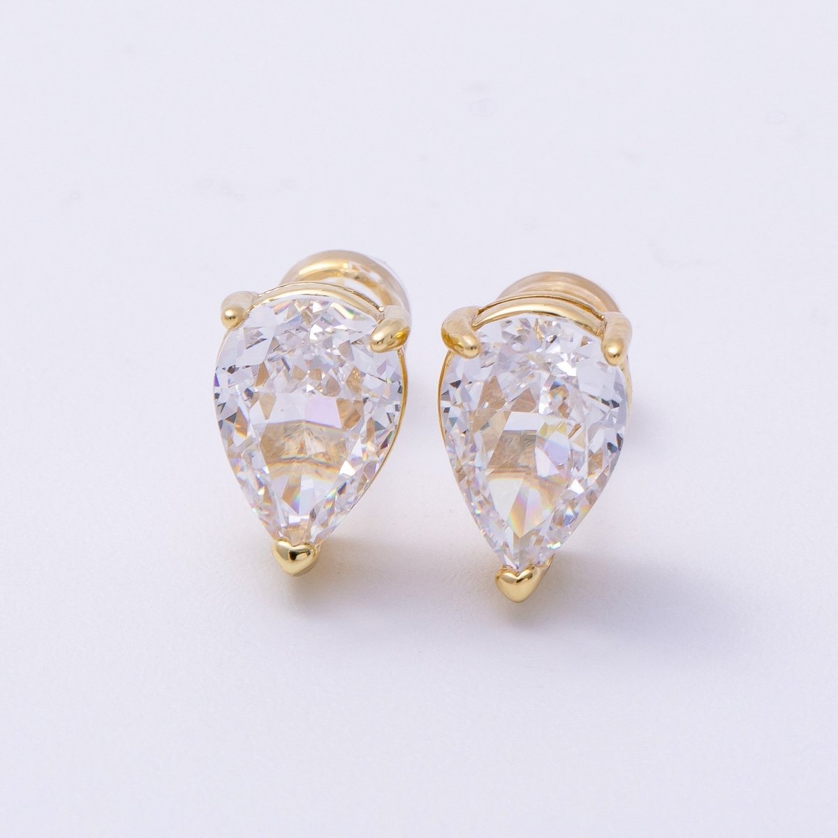 16K Gold Filled 11mm Clear CZ Teardrop Stud Earrings | Earrings-00332