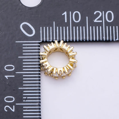 16K Gold Filled 11mm Clear Round Baguette CZ Rondelle Bead | Beads-00481