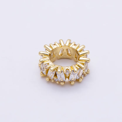 16K Gold Filled 11mm Clear Round Baguette CZ Rondelle Bead | Beads-00481