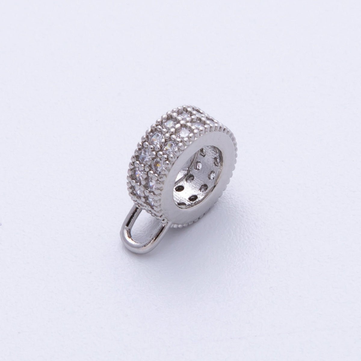 16K Gold Filled 11mm Double Micro Paved CZ Rondelle Loop Drop Finding in Gold, Silver and Rose Gold | Findings 00024 - 00026