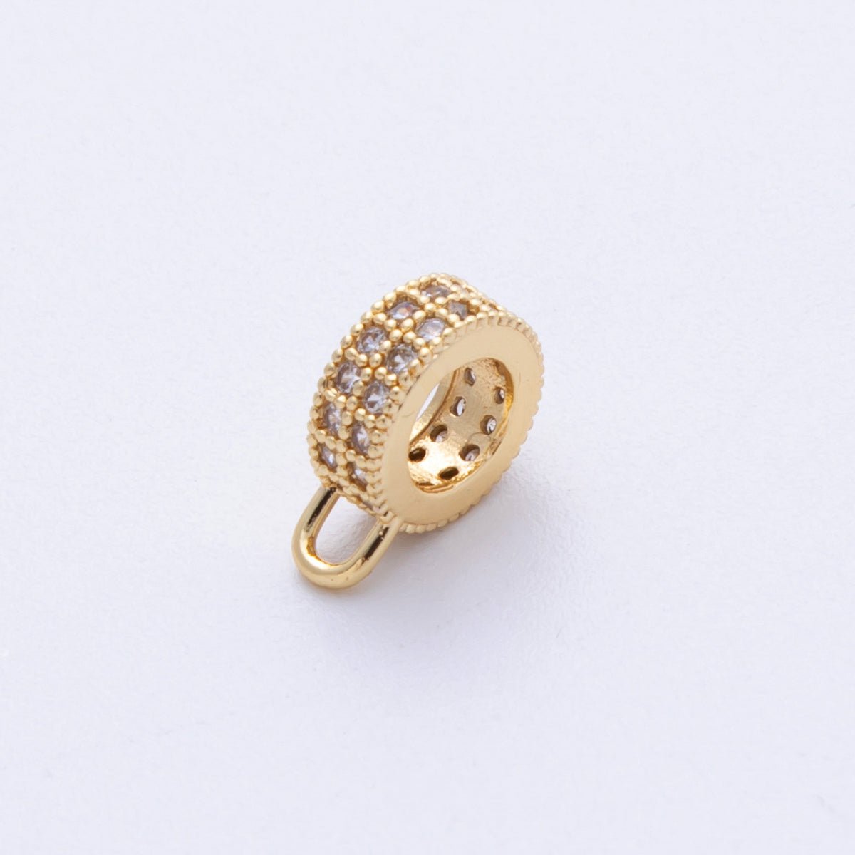 16K Gold Filled 11mm Double Micro Paved CZ Rondelle Loop Drop Finding in Gold, Silver and Rose Gold | Findings 00024 - 00026