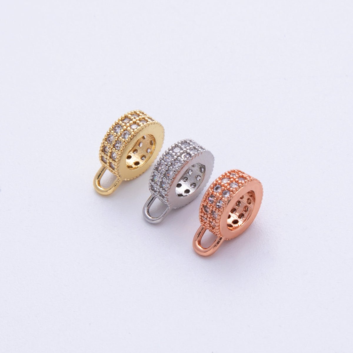 16K Gold Filled 11mm Double Micro Paved CZ Rondelle Loop Drop Finding in Gold, Silver and Rose Gold | Findings 00024 - 00026