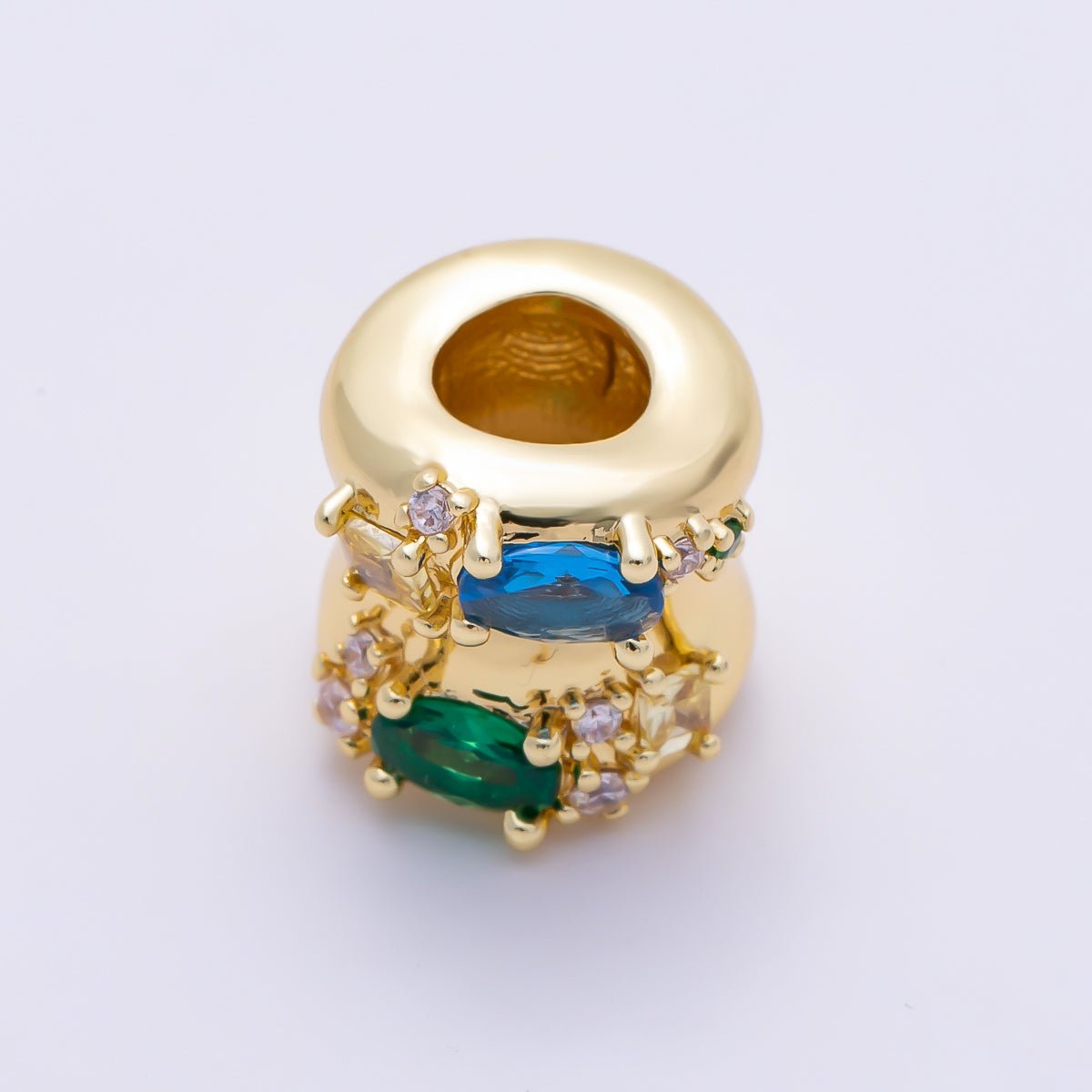 16K Gold Filled 11mm Green Blue Micro Paved CZ Molten Bead | Beads-00531