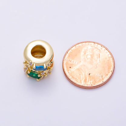 16K Gold Filled 11mm Green Blue Micro Paved CZ Molten Bead | Beads-00531