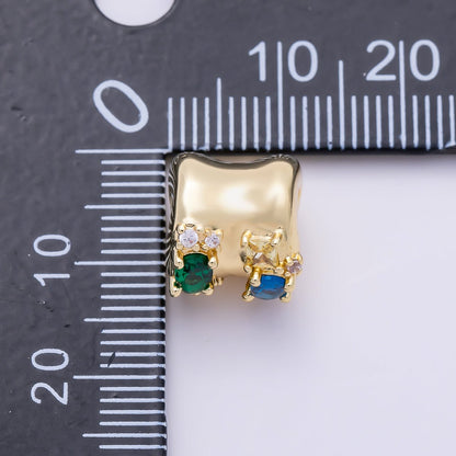 16K Gold Filled 11mm Green Blue Micro Paved CZ Molten Bead | Beads-00531