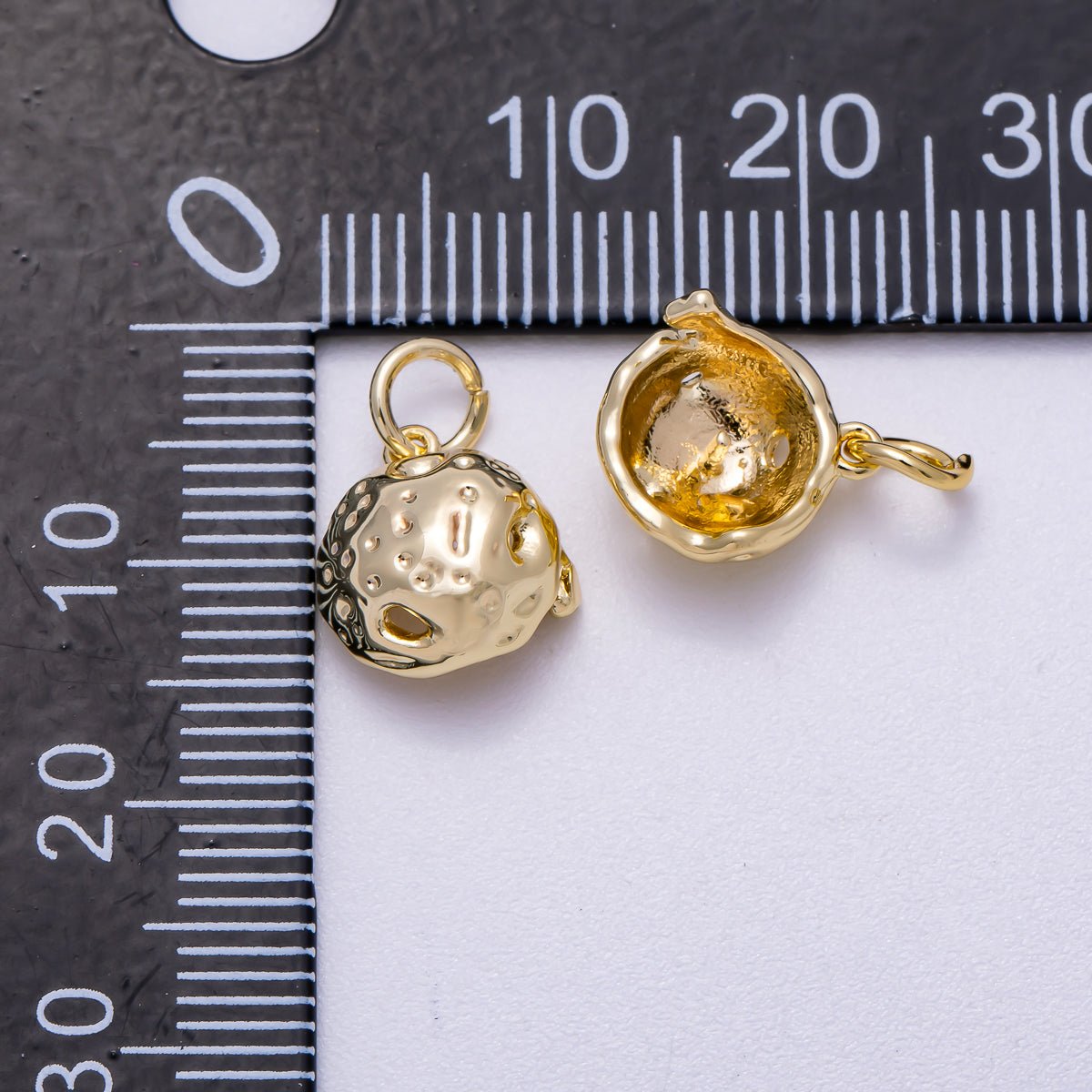 16K Gold Filled 11mm Hammered Dome Geometric Charm | Charms-00626