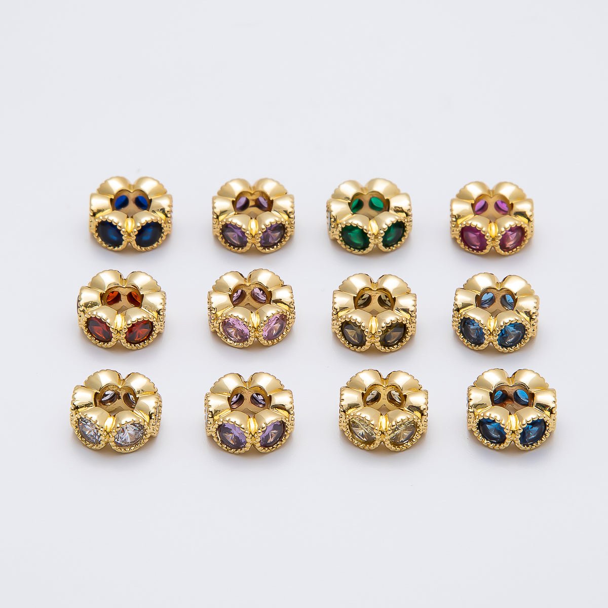 16K Gold Filled 11mm Personalized Round Beaded Birthstone CZ Rondelle Spacer Set | Beads-00196 ~ Beads-00207