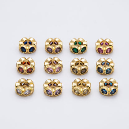 16K Gold Filled 11mm Personalized Round Beaded Birthstone CZ Rondelle Spacer Set | Beads-00196 ~ Beads-00207