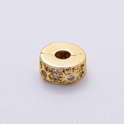 16K Gold Filled 11mm Snap Clip Open Micro Paved CZ Celestial Sun Star Spacer Rondelle | Beads-00232