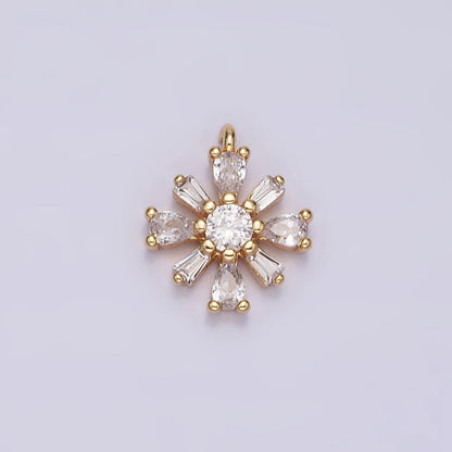 16K Gold Filled 12.3mm Flower Clear CZ Baguette Teardrop Petal Add-On Charm | N938