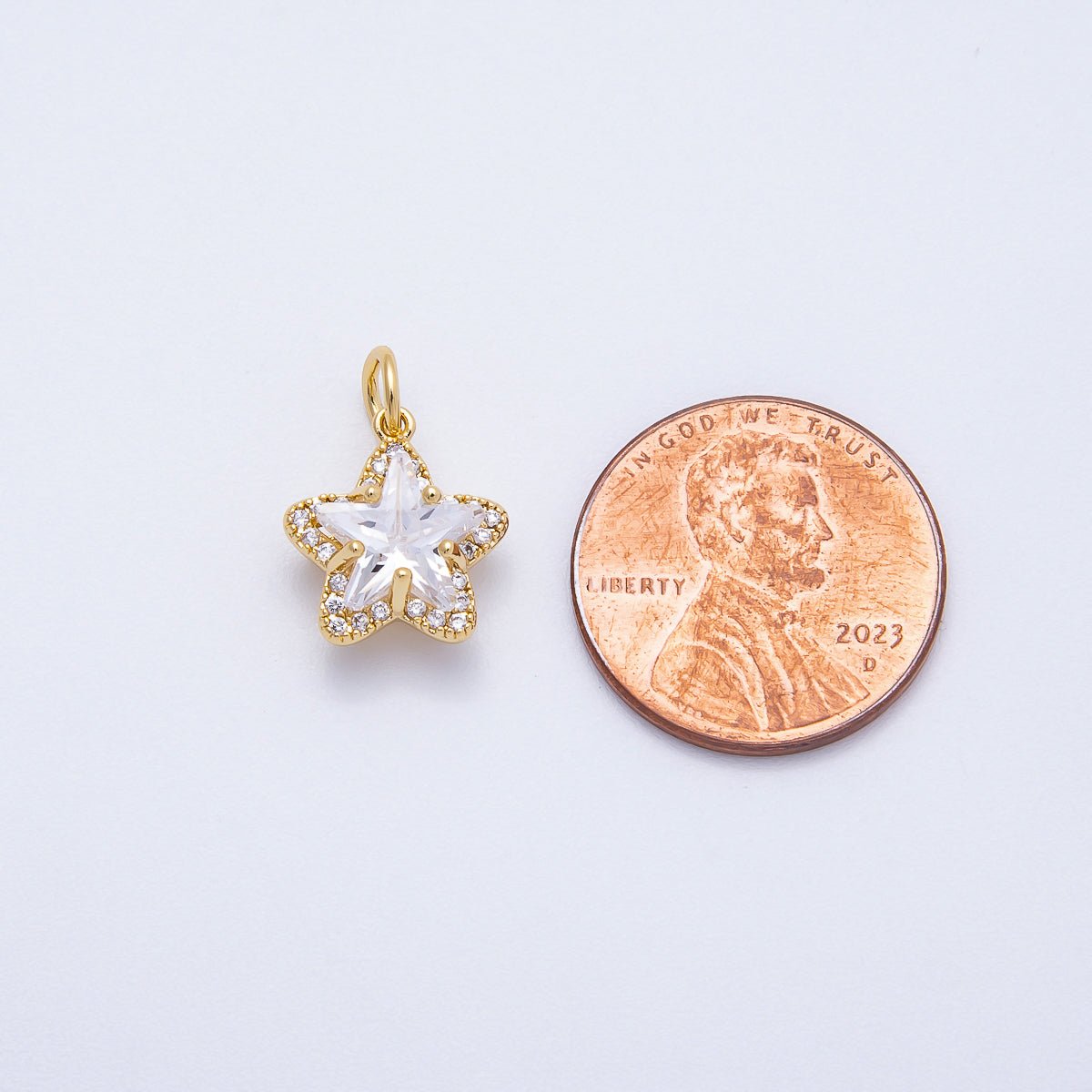 16K Gold Filled 12.5mm Clear Micro Paved CZ Celestial Star Mini Charm | Charms-00653