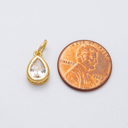 16K Gold Filled 12.5mm Clear Teardrop CZ Bezel Charm | Charms-00471