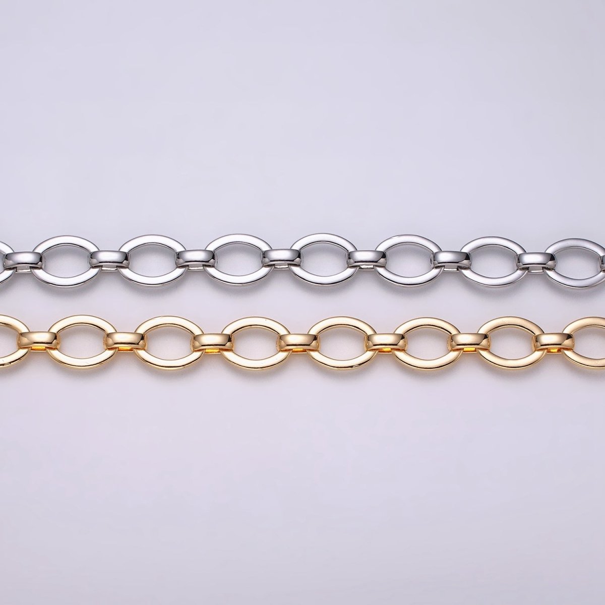 16K Gold Filled 12.5mm Oval Cable Unfinished Chain by Yard in Gold &amp; Silver | ROLL-1223 ROLL-1224 Clearance Pricing