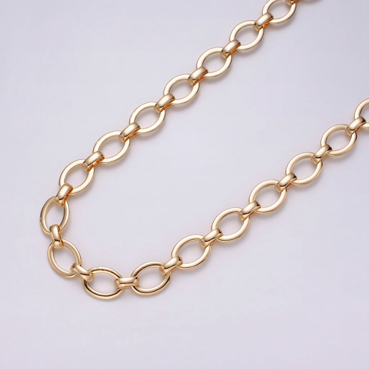 16K Gold Filled 12.5mm Oval Cable Unfinished Chain by Yard in Gold &amp; Silver | ROLL-1223 ROLL-1224 Clearance Pricing