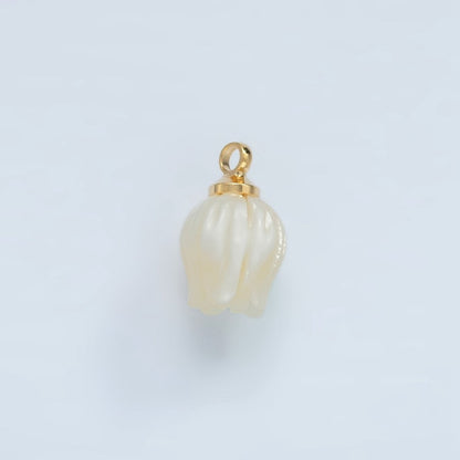 16K Gold Filled 12.5mm Tulip Flower Shell Pearl Charm | P1860