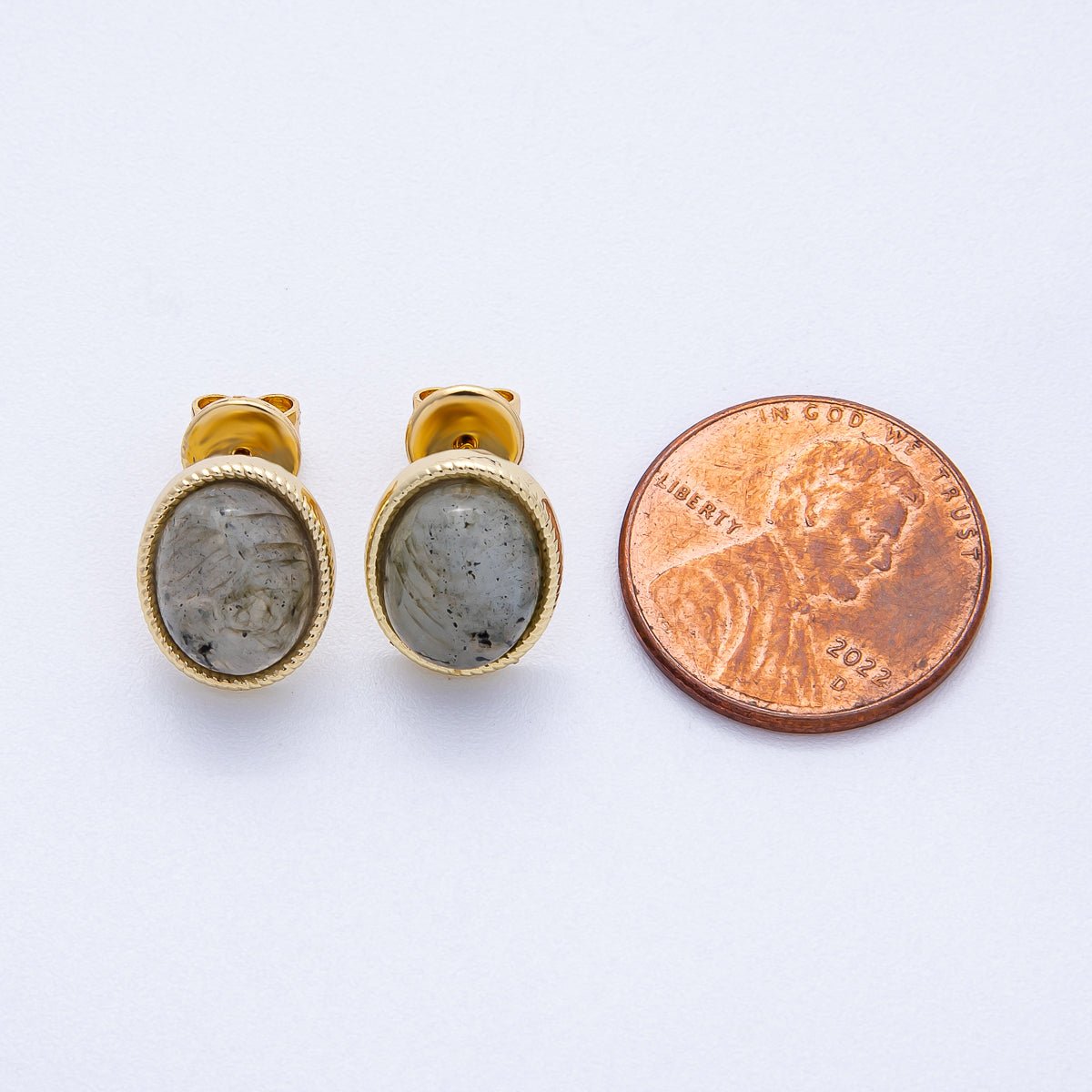 16K Gold Filled 12mm Amazonite, Carnelian, Green Agate, Labradorite Oval Gemstone Bezel Stud Earrings | EARRINGS-00234 - EARRINGS-00237