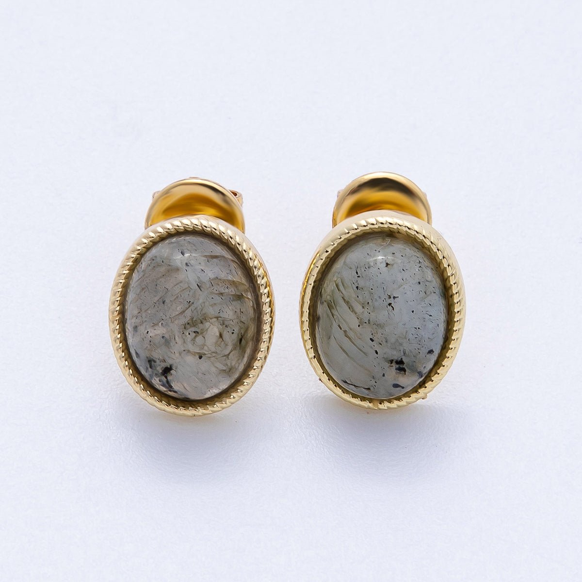 16K Gold Filled 12mm Amazonite, Carnelian, Green Agate, Labradorite Oval Gemstone Bezel Stud Earrings | EARRINGS-00234 - EARRINGS-00237
