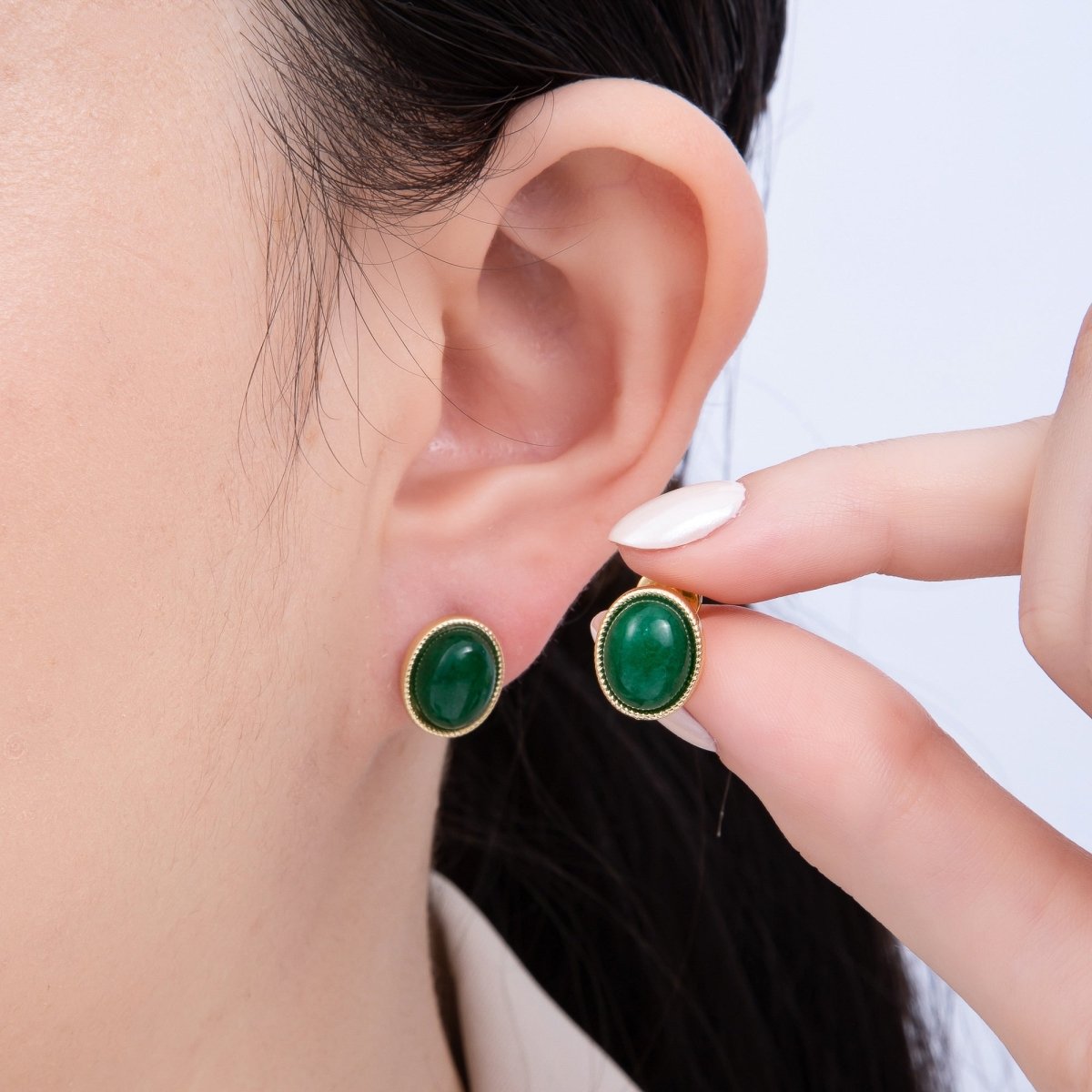 16K Gold Filled 12mm Amazonite, Carnelian, Green Agate, Labradorite Oval Gemstone Bezel Stud Earrings | EARRINGS-00234 - EARRINGS-00237